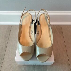 Nine West Nude Patent Slingback Peep Toe Heels